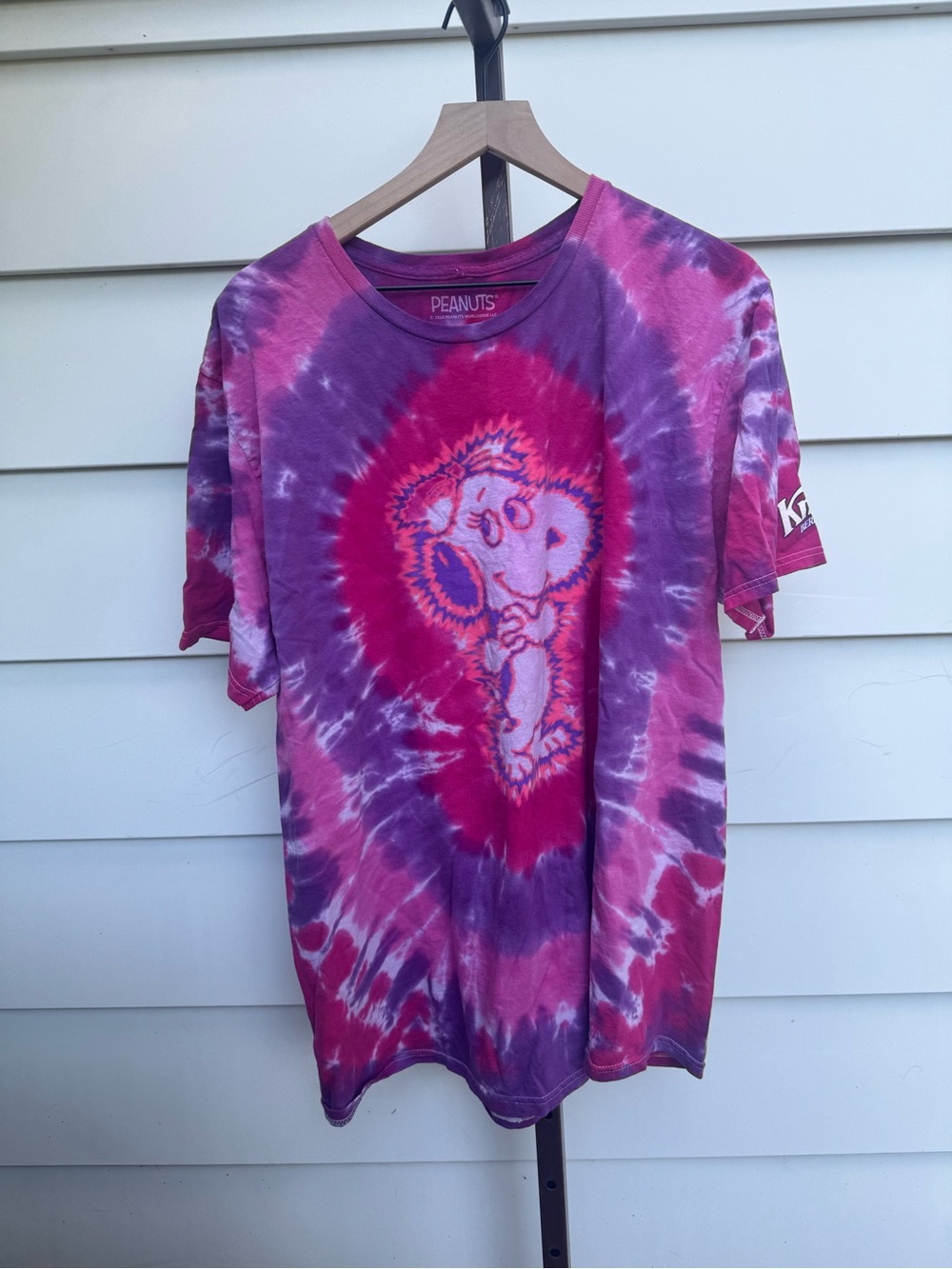PEANUTS tie dye Belle Snoopy graphic t shirt size 2X pink purple boho hippie top
